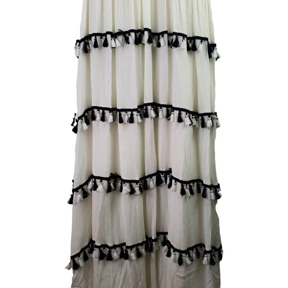 INA [i:na] Black and White Spanish Tassel Maxi Dress w/ Butterfly Cap Sleeve, S - Picture 8 of 12